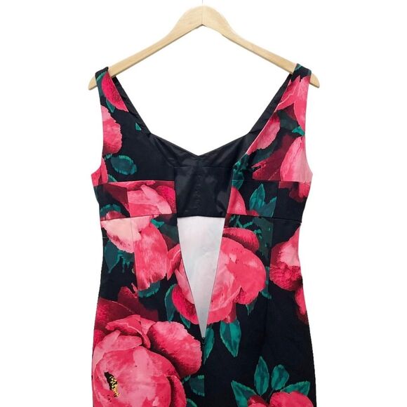 NWT Trina Turk Sleeveless Floral Midi Dress Pink Red Black Size 0 Wedding Guest - Picture 8 of 15
